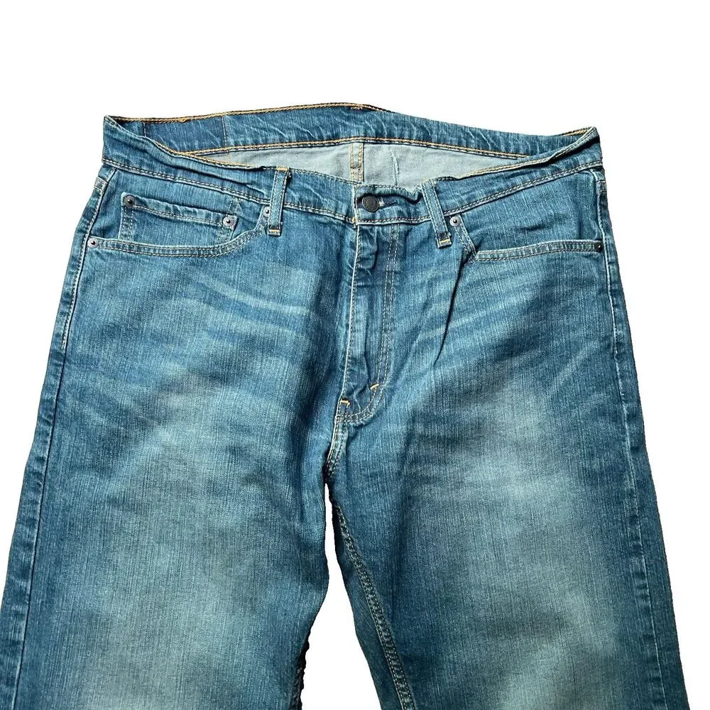 Levi's 505 Medium Wash Regular Fit Straight Leg Denim Blue Jeans Men's 36x34